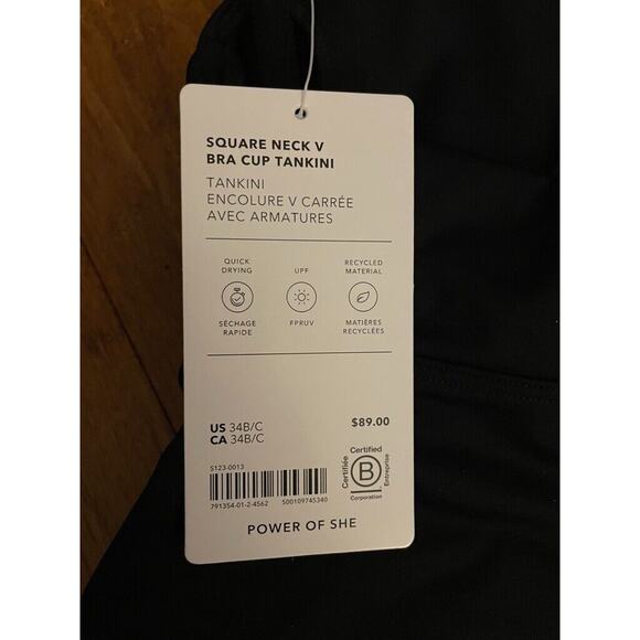 NWT Athleta Size 34 B/C SQUARE NECK V BRA CUP TANKINI Black‎ Beach Swim Pool $89 - Picture 7 of 7
